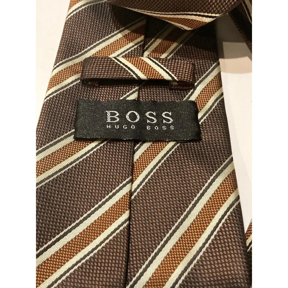 Hugo Boss Brown Striped Silk Tie
